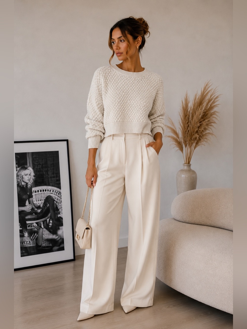 Cozy Cream Textured Knit Sweater